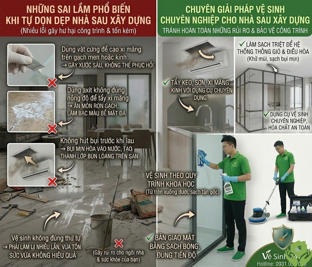 Dọn Dẹp Nhà Sau Xây Dựng – Đừng Để Bụi Xi Măng "Ăn Mòn" Ngôi Nhà Mới Của