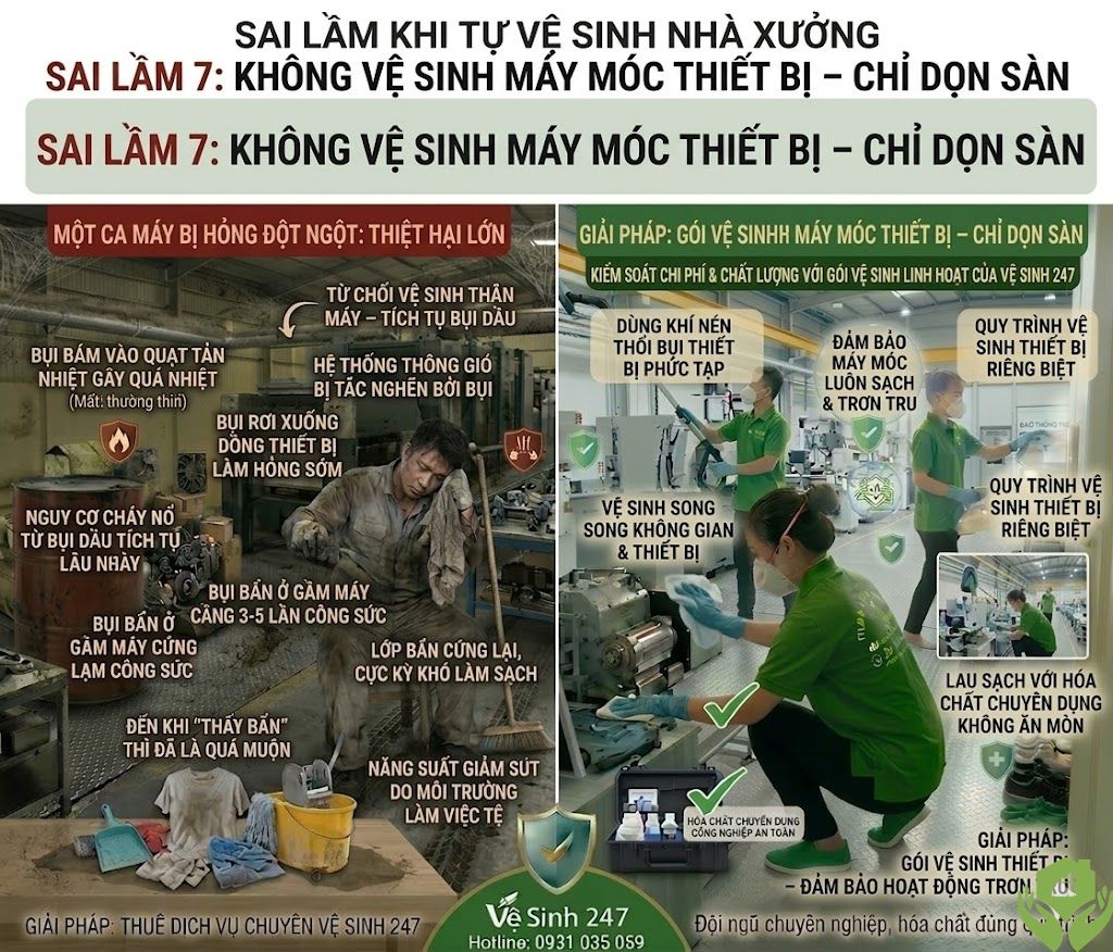 Top 7 Sai Lầm Khi Tự Vệ Sinh Nhà Xưởng – Và Cách Khắc Phục Hiệu Quả